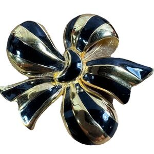 Joan‎ Rivers Black Enamel Bow Pin Brooch